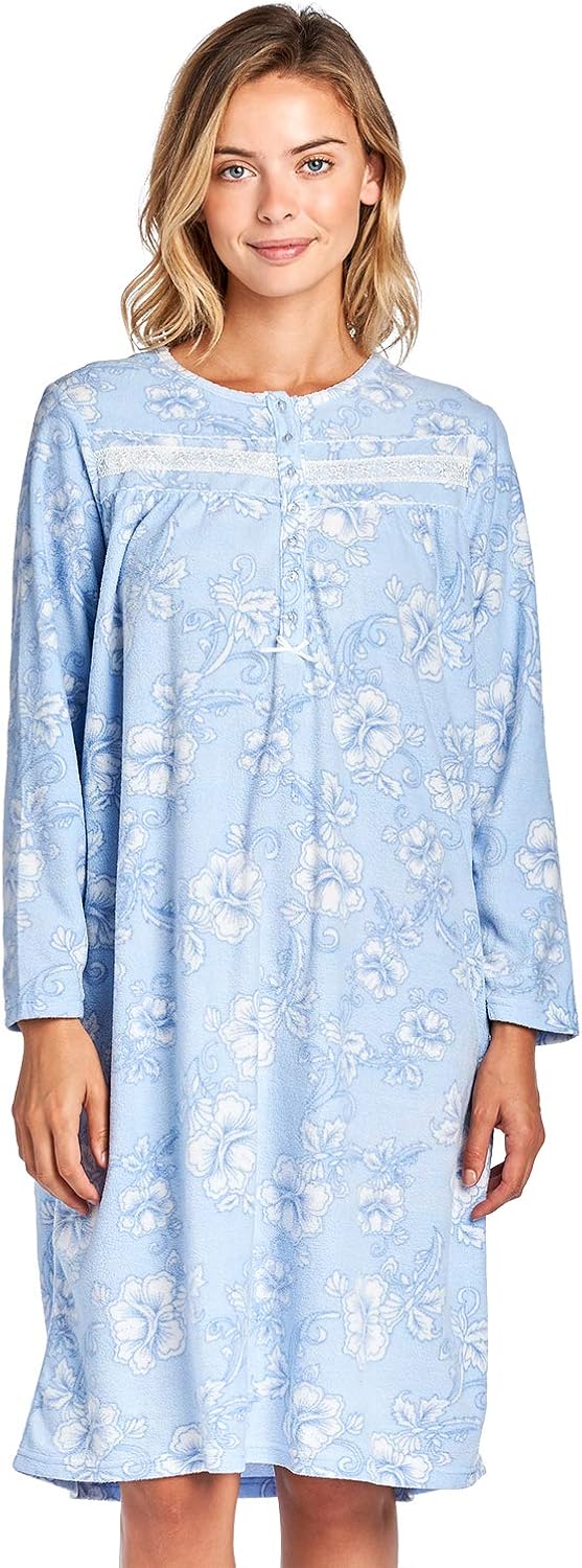 Casual Nights Women's Cozy Long Sleeve Fleece Nightgown at  Women’s Clothing store