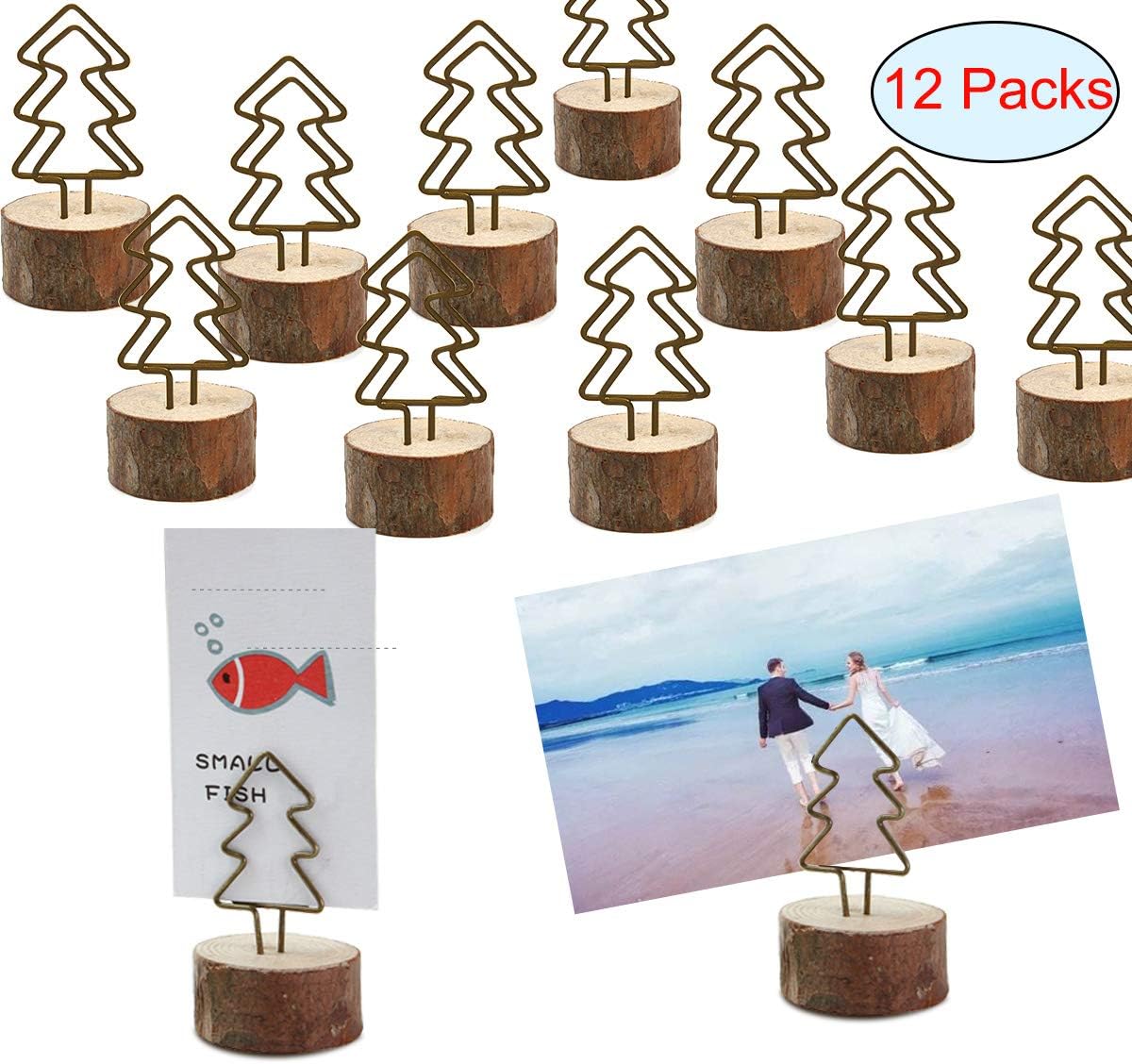 Vindar 12 Packs Real Wood Base Table Name Number Holder Place Card