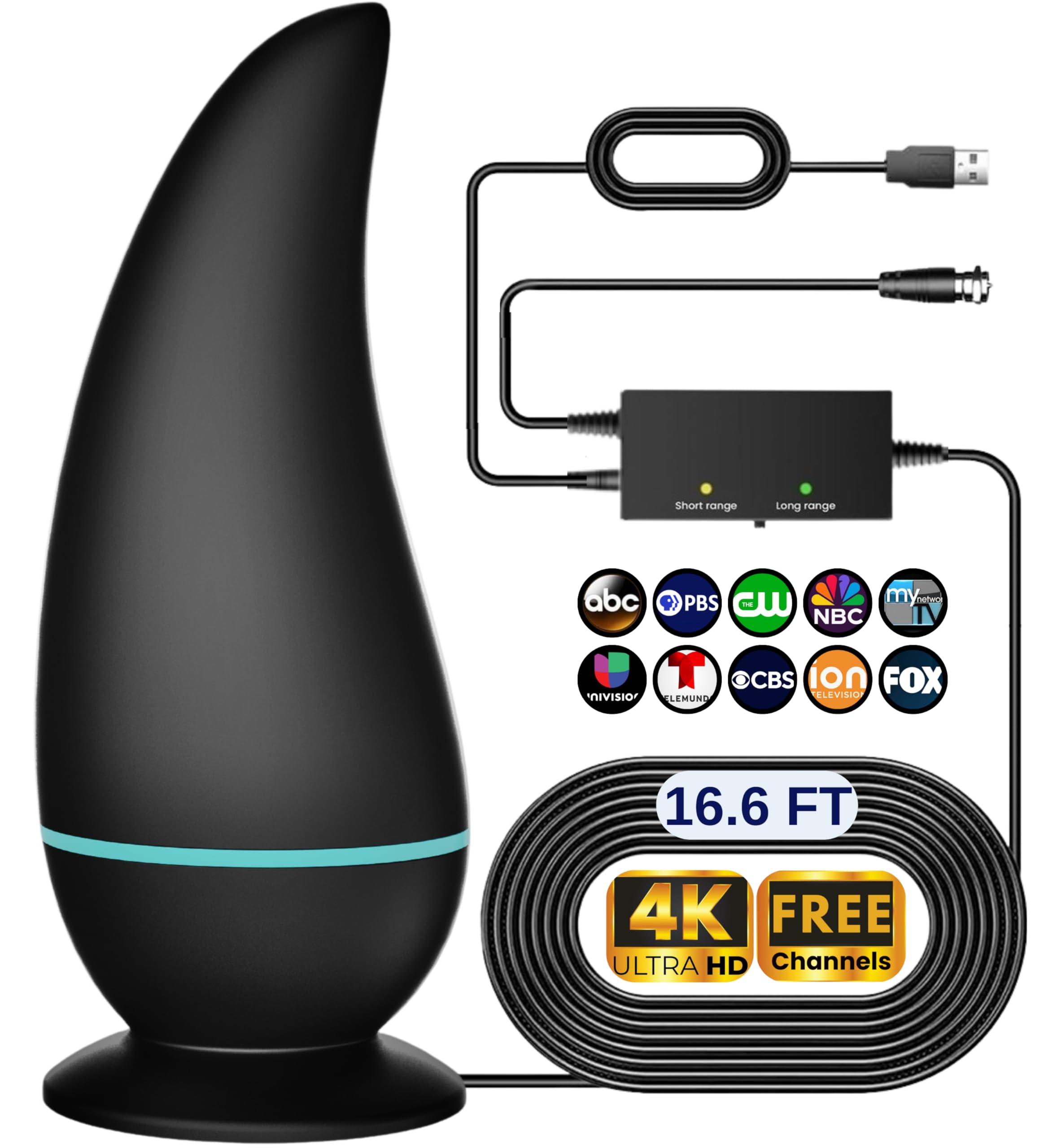 View 1 of 2026 Antenna for Smart TV and Older TV, Long Range 360° Reception TV Antenna Indoor with Amplifier Signal Booster, Digital TV Antenna for Local Channels with 4K 1080P Quality (CurvePlate)