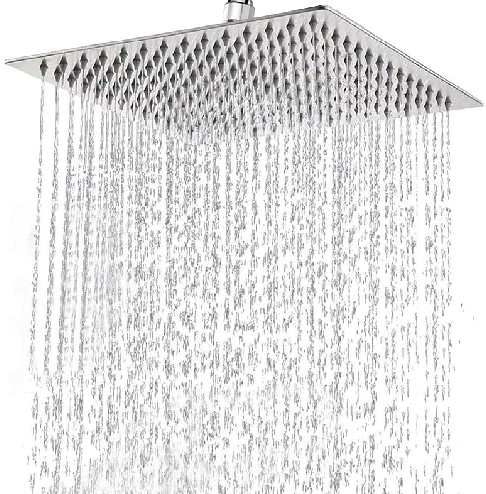 Stainless Steel Shower Head - Rain Shower Head, 30 cm Square Shower Head, Universal Water Saving Shower, 1/2 Inch Thread, 360° Rotating, Tilting 30°, Easy to Install and Clean