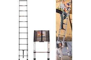 ANSIMIDA 10.5/3.2M Feet Telescopic Ladder DIY Stainless Steel Folding Extendable Extension Ladder, 330LBS Capacity, for Home Office Loft Use