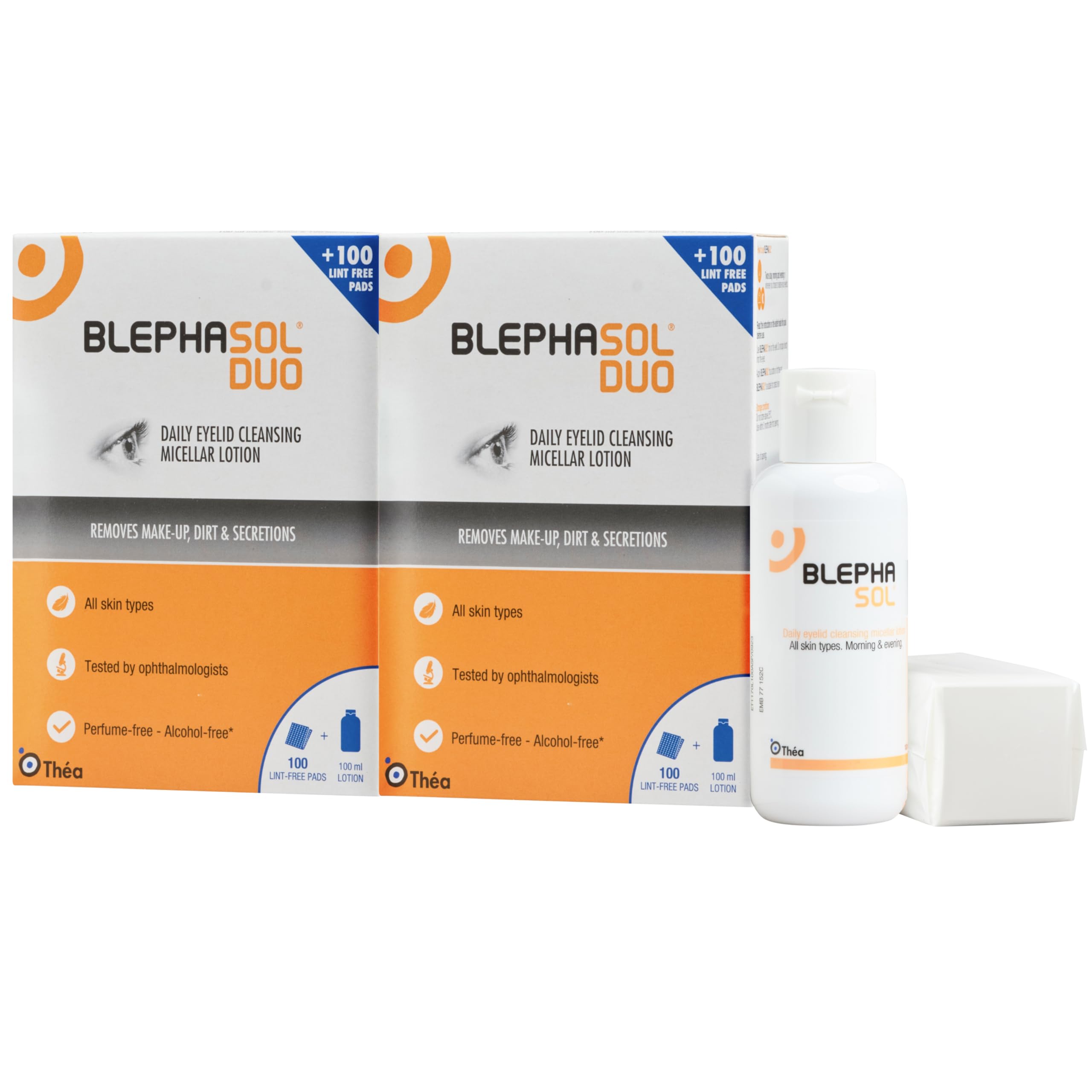 Blephasol Duo Micellar Eyelid Cleansing Lotion | Gentle, Effective Removal of Dirt & Makeup from sensitive Eyelids and Lashes | Perfume & Alcohol-Free | 2 PACK | 2 x 100 ml Bottle |200 Lint-Free Pads