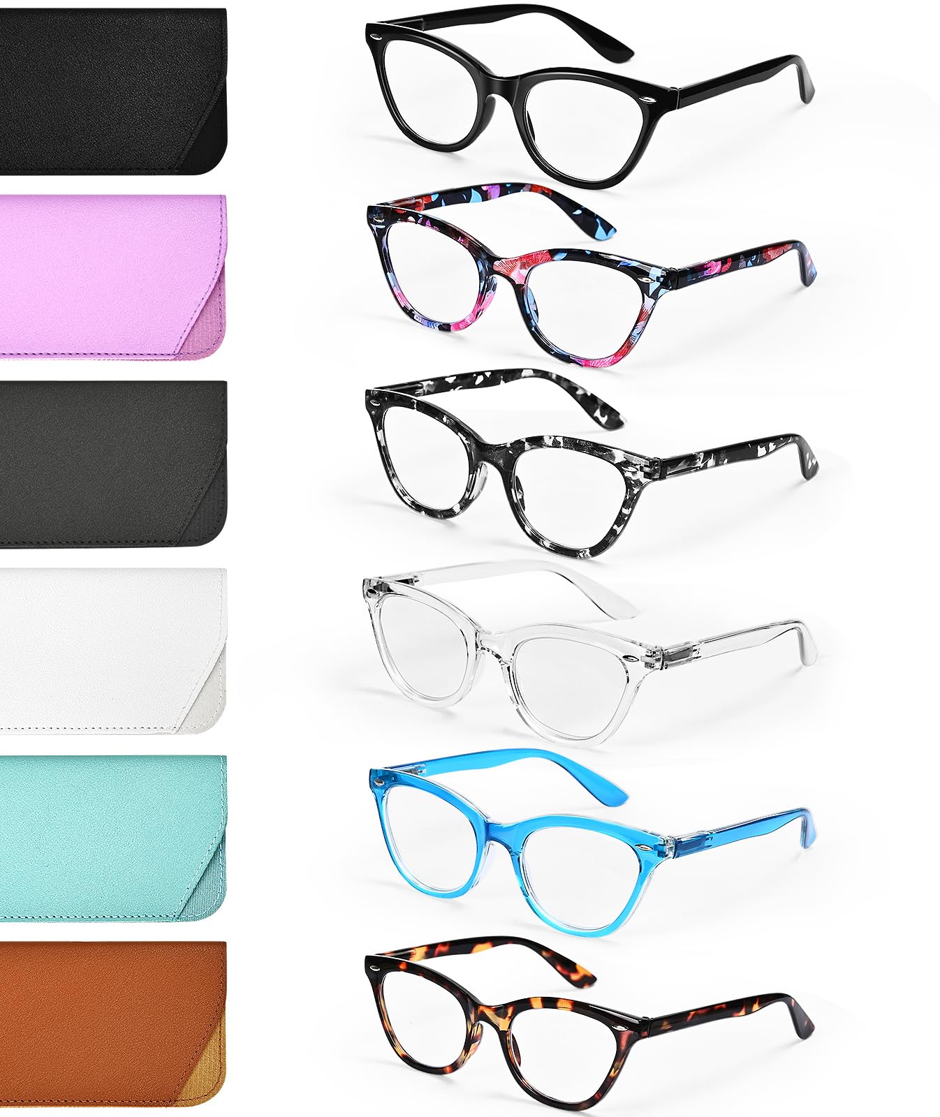 Photo 1 of *PARTIAL SET - See Clerk Notes*
cabecade Reading Glasses for Women Men 6 Pack, Blue Light Blocking Spring Hinge Readers with Pouch Computer Eyeglasses 2.5x