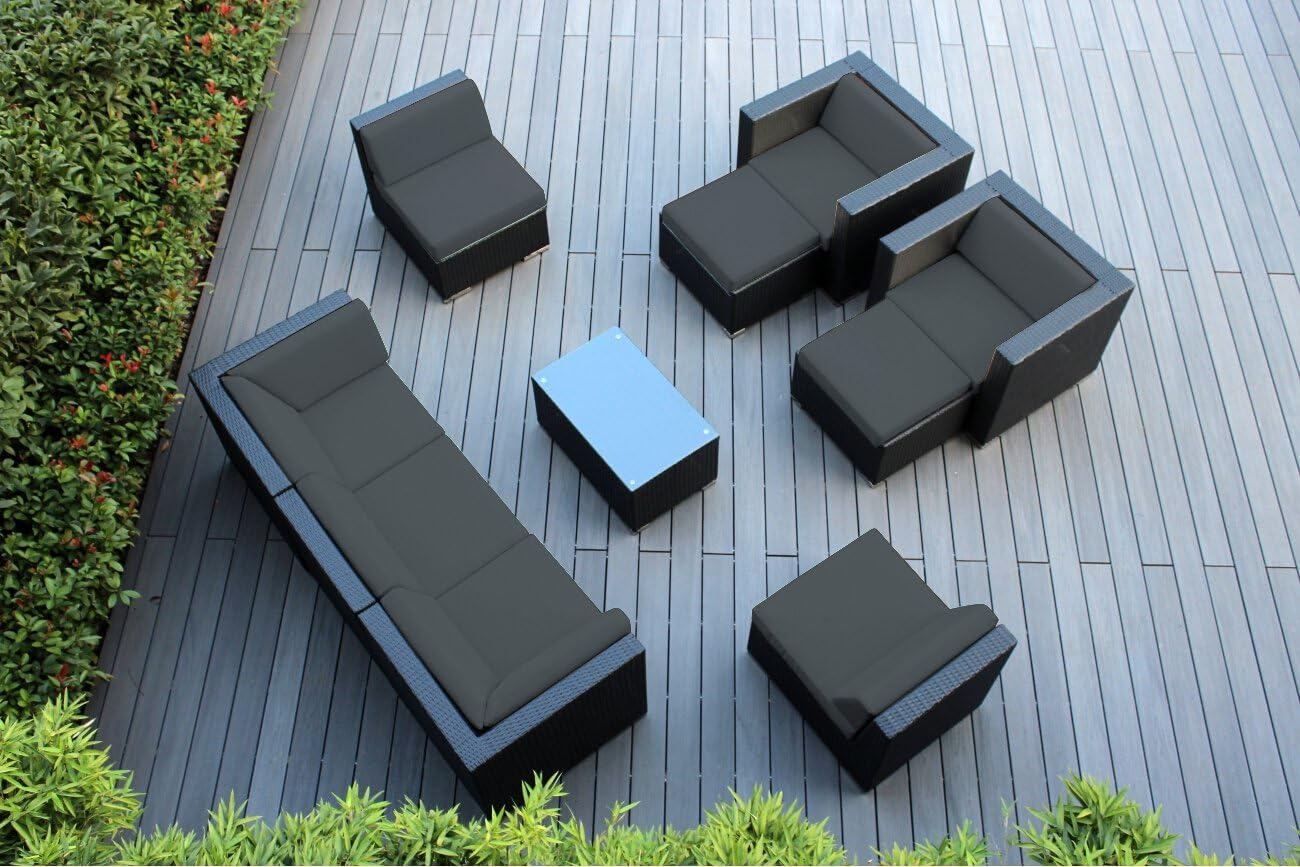 Ohana 10-Piece Outdoor Wicker Patio Furniture Sectional Conversation Set with Weather Resistant Cushions, Dark Gray (PN1001*dg)