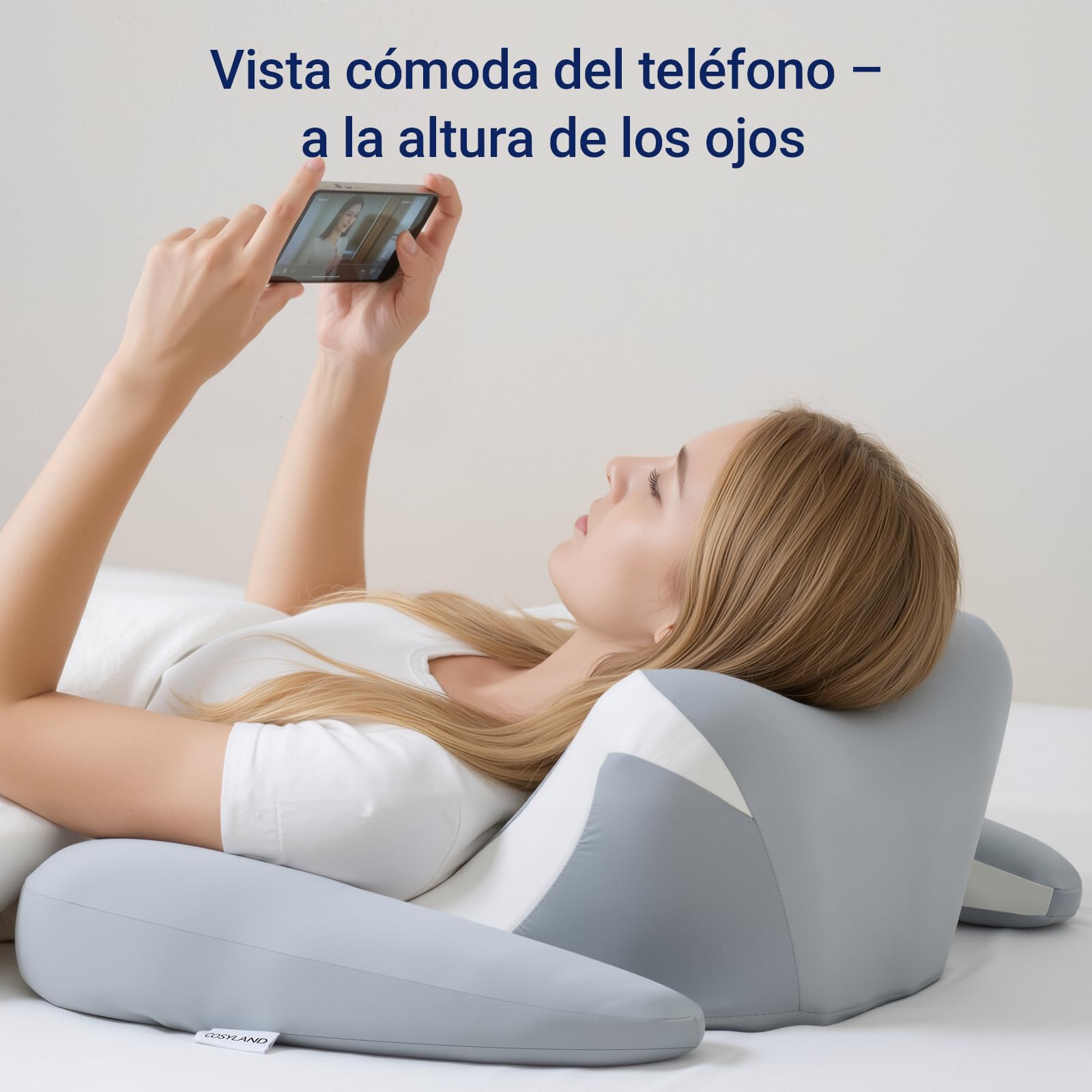 Almohada Cervicales y Cuello - Ergonómica para Dormir de Lado, Boca Arriba o Abajo, Espuma Viscoelástica, Diseño con Espacio para Orejas y Brazos, Funda Transpirable, 64×48×24 cm, Gris