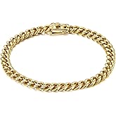 Cysnuc 6mm 8mm 14K Real Gold Plated Miami Cuban Link Chain Bracelet 316L Stainless Steel Thick Hypoallergenic Hip Hop Jewelry for Mens Women Christmas Birthday Gift