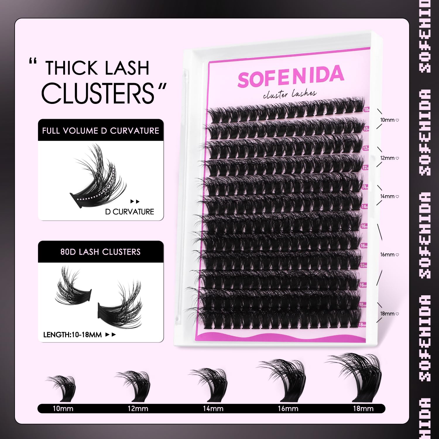 Lash Clusters Kit 80D Lash Clusters Kit 10-18mm Volume Eyelash Clusters D Curvature Cluster Eyelash Extensions 3D Wispy Lashes Clusters DIY Lash Extension Kit(80D-10-18MIX Thick Kit)