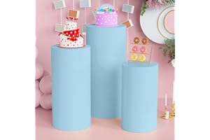 Anmakou Spandex Cylinder Pedestal Covers Dusty Blue Set of 3 Cylinder Plinth Stand Cover for Parties Wedding Pillars Baby Shower Dessert Tables Birthday Party Event Decor