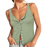 Yousify Womens Fitted Tank Tops Cami Trendy Knit Cropped Knitted Vest Button Down Square Neck Ribbed Strappy Henley Shirt