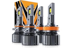 Auxbeam 9005 H11 LED Headlight Bulbs Combo, F15 Series 40000LM 600% Brighter 9005 H11/H8/H9 LED Fog Light Bulbs, 6500K White, 6-Layer Cooling System, 20% Smaller Size, Pack of 4