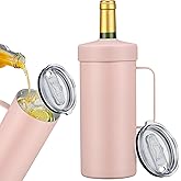 MAXSO 42oz Wine Chiller Iceless Cooler Tumbler - Gift for Wine Lovers, 2-IN-1 Stainless Steel Vacuum Insulated Bucket Portable Mug Cup Wine Accessory Keep Cold, Fit Most 750ml Wine & Champagnes, Pink