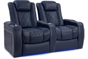VALENCIA THEATER SEATING Valencia Tuscany Home Theater Seating | Premium Top Grain Italian Nappa 11000 Leather Power Recliner Chair with Lumbar Support & Headrest (Row of 2, Navy Blue)