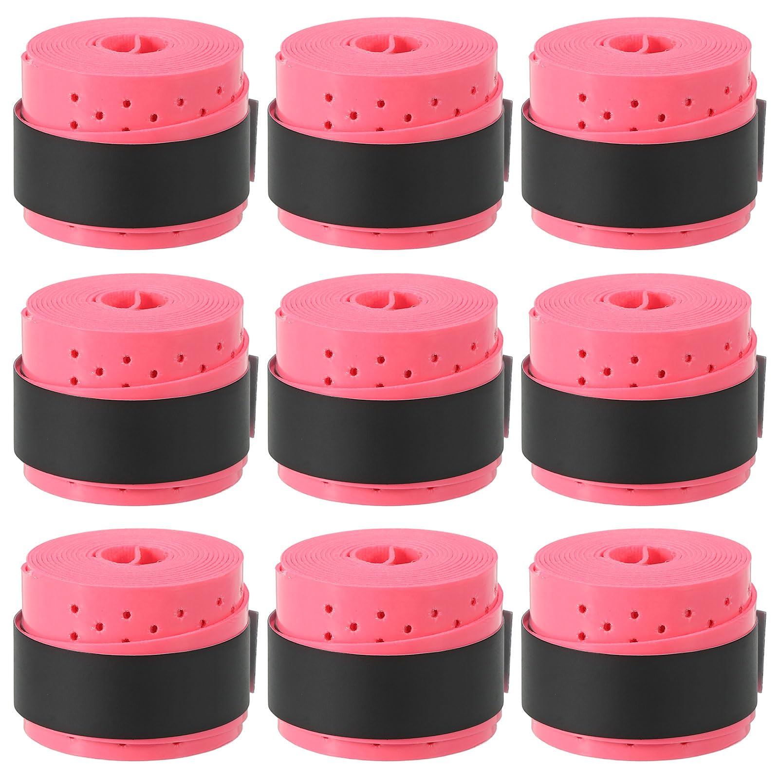 PATIKIL 43.3" Tennis Racket Grip Tape, 9 Pack Overgrip Perforated Absorbent Non-Slip for Badminton Fishing Rod, Pink