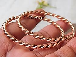 Pure Copper Twisted Tensor Bangle Set 2, Solid