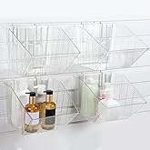 FoldTier 4 Pcs Slatwall Bins with Hooks, Plastic Wall Mounted Storage Bins Slatwall Accessories Organizer Containers for Organizing Hardware Tool Garage Wall DIY Craft Workbench(Clear)
