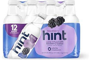 Hint Water Blackberry, Pure Water Infused with Blackberry, Zero Sugar, Zero Calories, Zero Sweeteners, Zero Preservatives, Zero Artificial Flavors, 16 Fl Oz (Pack of 12)
