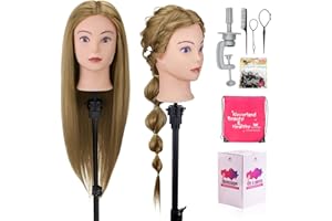 NEVERLAND BEAUTY & HEALTH 28" Mannequin Head Human Hair, 80% Real Hair Mannequin Head, Cosmetology Manikin Doll Head for Hair Styling Set #27, Training Practice Braiding Head with Table Clamp Suitable for Hair Extensions