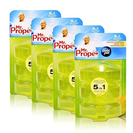 4x Mr.Proper Nachfüller Ambi Pur 5in1 Lemon & Lime WC-Stein flüssig, 3x55 ml