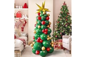 AOBKDECO Christmas Balloon Garland Arch Kit Green Red Golden Latex balloons Xmas Tree Balloons with Golden Starburst Balloons for Christmas Party Decorations