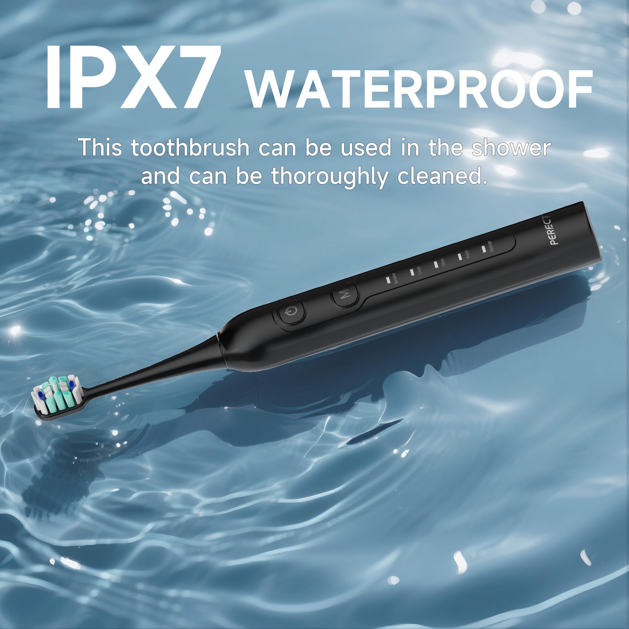 PERECT Electric Toothbrush for Adults, Rechargeable Sonic Electric Toothbrush with 6 Replacement Brush Heads, 1 Charge for 30 Days, 5 Modes 3 Intensities, Smart Timer (Black New)