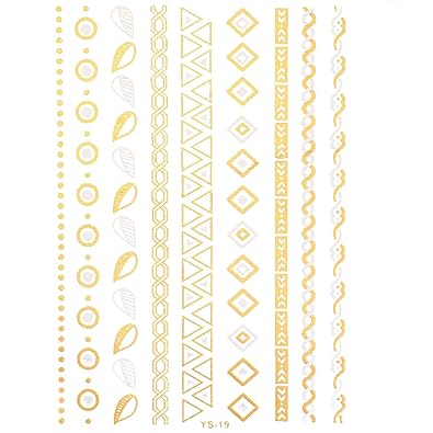 JewelryWe Temporäre Metallic Tattoos, Bling Your Body mit Flash Metallic Tattoos Gold Schmuck Tattoo für Körper Finger Arme