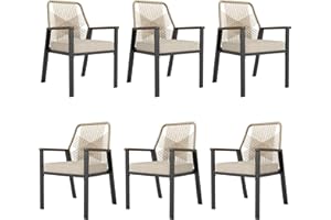 HERA'S HOUSE Patio Chairs Set of 6, 36.6" Rattan Dining Chairs with Heavy-Duty Wrought Iron Metal Frame Support 300lbs, All-Weather Dining Chair for Garden Lawn Backyard Kitchen Deck