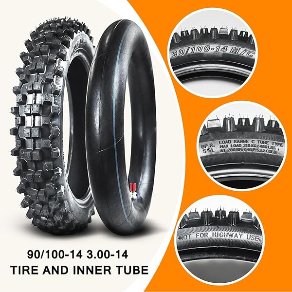 HOLATO REAR 90/100-14 3.00-14 FRONT 70/100-17 2.75-17 TIRE AND INNER TUBE FOR 110CC 125CC KLX125 KLX140 KX85 TTR125 RM80 TAOTAO DB17 APOLLO RFZX18 COOLSTER DIRT PIT BIKE OFF ROAD MOTOCROSS HEAVY DUTY