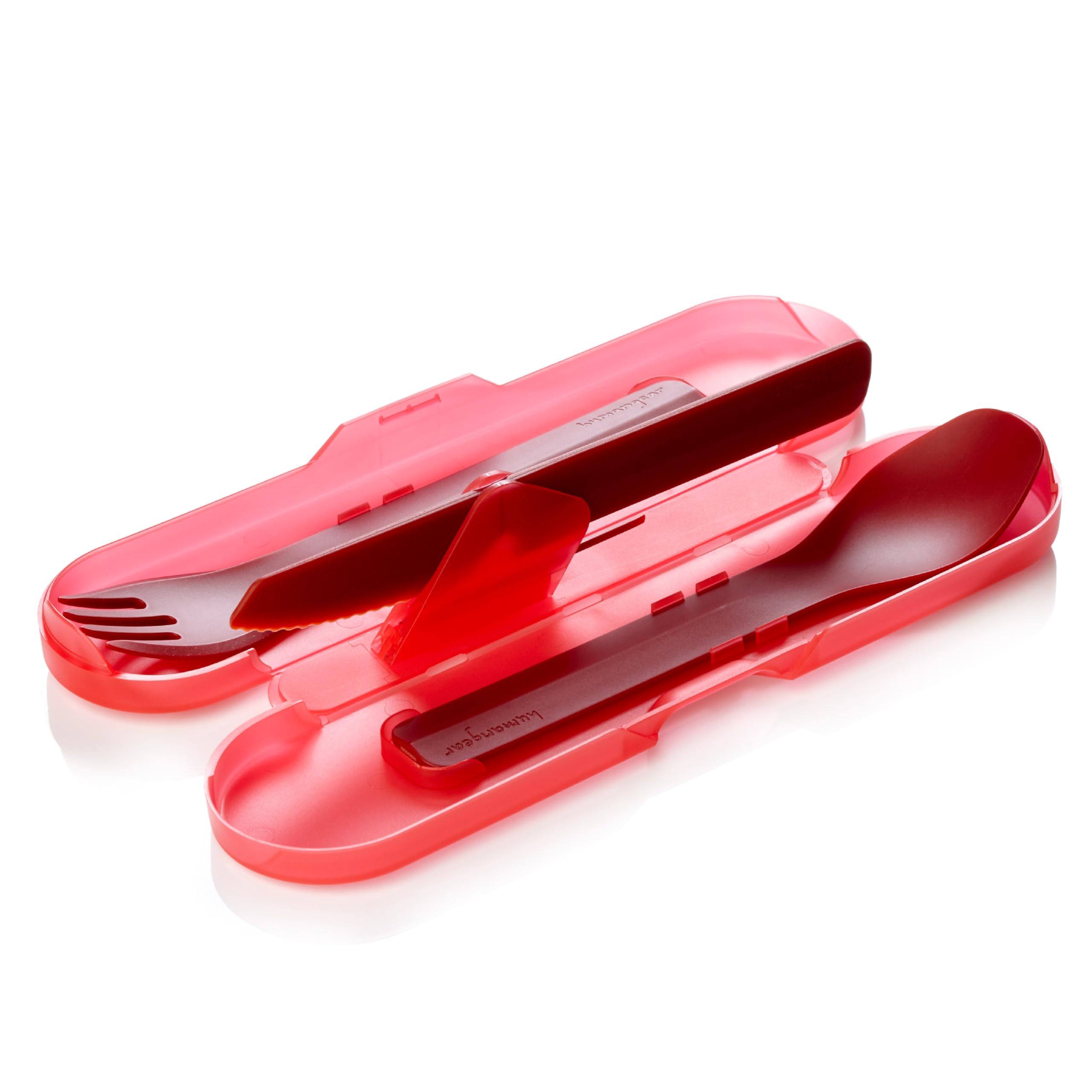 humangear GoBites Trio - Travel & Camping Utensils - Portable & Convertible Dining Ware - Multi-Functional Knife, Fork, Spoon & Toothpick, Red, Trio, Gobites Trio