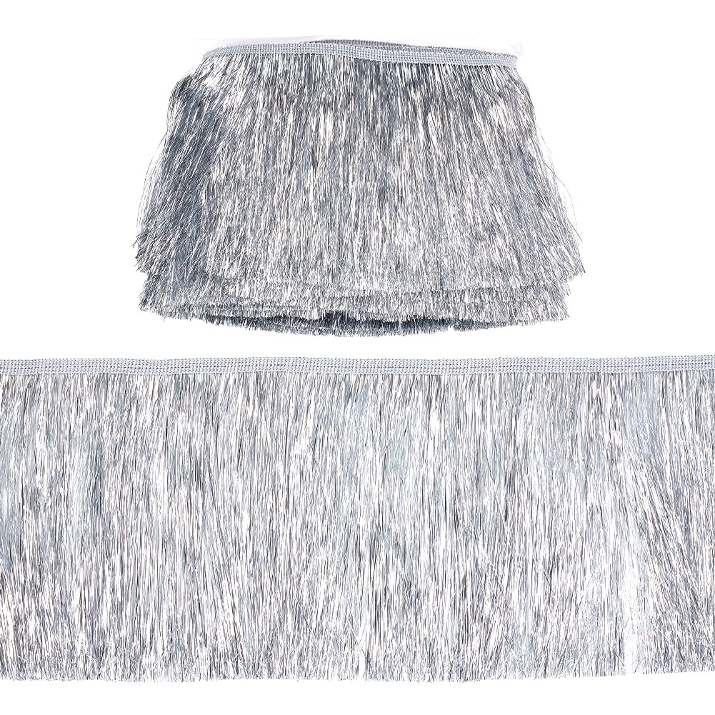 MAYJOYDIY 10m Sliver Tinsel Fringe Trim 15cm Width Metallic Fringe Trim Gainsboro Color Lace Shiny Tinsel for DIY Dress Clothing Sewing Crafts Costumes Party Decoration
