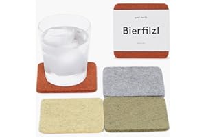 Graf Lantz - Bierfilzl Felt Coasters - Square - 100% Merino Wool - Moisture Wicking - Heat Resistant - Sustainable - Absorbs - Home Decor - Housewarming Gift - 4 Coaster Set - 4" x 4" x 5 mm - Ikebana