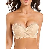Amafuur Push Up Strapless Bra with Clear Straps Heavily Padded Add 2 Cup Multiway Sexy Lace Balconette