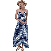 LILBETTER Women V-Neck Polka Dot Print Spaghetti Strap Boho Long Maxi Dresses