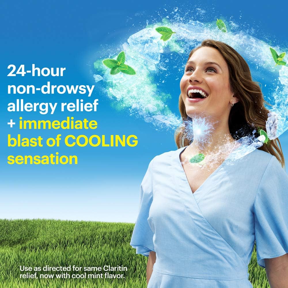 Claritin 24 Hour Chewable Allergy Relief, Non-Drowsy Allergy Medicine, Loratadine Antihistamine, Cool Mint Flavored Tablets, 64 Count: Health & Personal Care