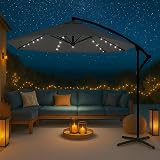 Neo 3m Garden Cantilever Parasol LED Lights Cross Base Grey view 3