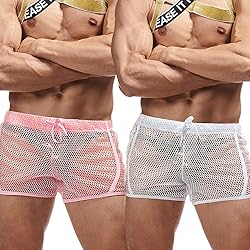 FIROTTII Mens Mesh Sexy Boxers Shorts See Through