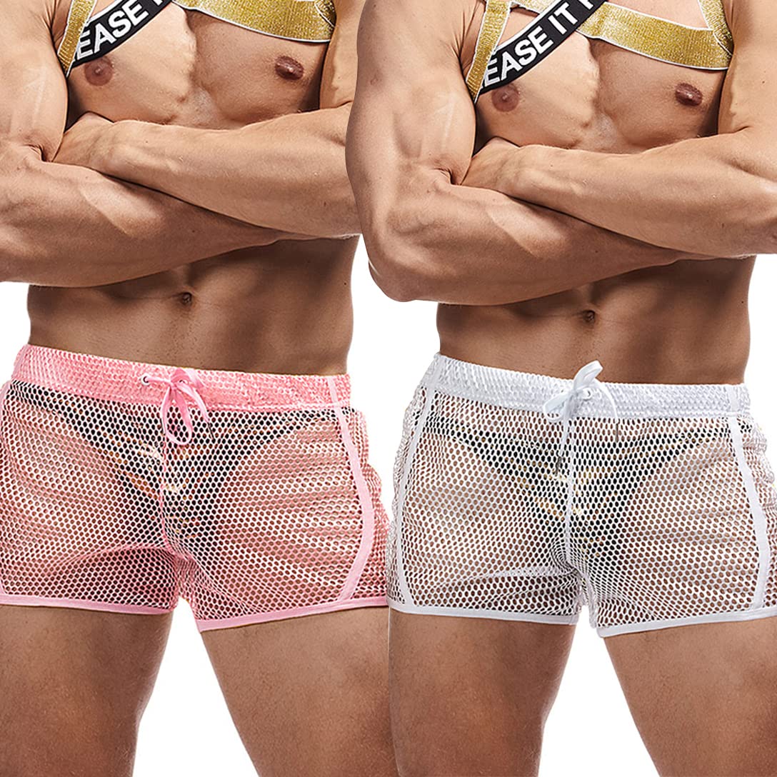 FIROTTII Mens Mesh Sexy Boxers Shorts See Through
