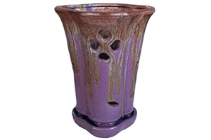 Fowargif W5.7XH8.5inch Ceramic Orchid pots with Holes, Ceramic Orchid Vase with Saucer,Ceramic Orchid Pot with Drainage Holes,Butterfly Pot Saucer Windowsill Contemporary (Purple)