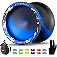 MAGICYOYO V10 Black Blue Unresponsive Yoyo Professional Finger Spin Yoyo with 12 Yoyo Strings, Yoyo Case, Yoyo Glove