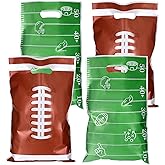 100 Pcs Football Goodie Bags,Plastic Football Party Favors Bags for Sports Themed Events Game Day Birthday Party Supplies Decorations,Brown Green with Handles