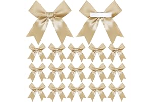 AMSTORER 50 Pieces Gift Wrap Bows Premium Satin Ribbon Bows 3.3 Inch Craft Bows for Gift Wrapping DIY Treat Bags Holiday Gifts Bag Party Decorations, Wedding Decor Christmas Birthday Presents (Golden)