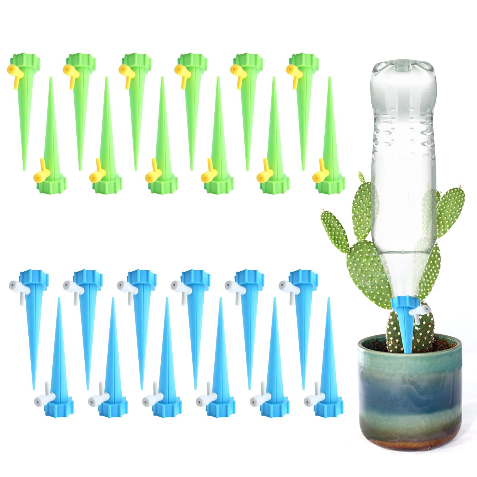 TSHAOUN 24 Pieces Automatic Plant Watering Spike with Slow Release Control Valve Switch Bottle Drip Irrigation System Adjustable Vacation Self Watering Devices for Garden Indoor Plants (24 PCS)