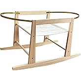 Calvana Wooden Rocking Basket Stand Compatible with Moses Baskets for Newborns, Locking Mechanism & Adjustable Strap, Natural