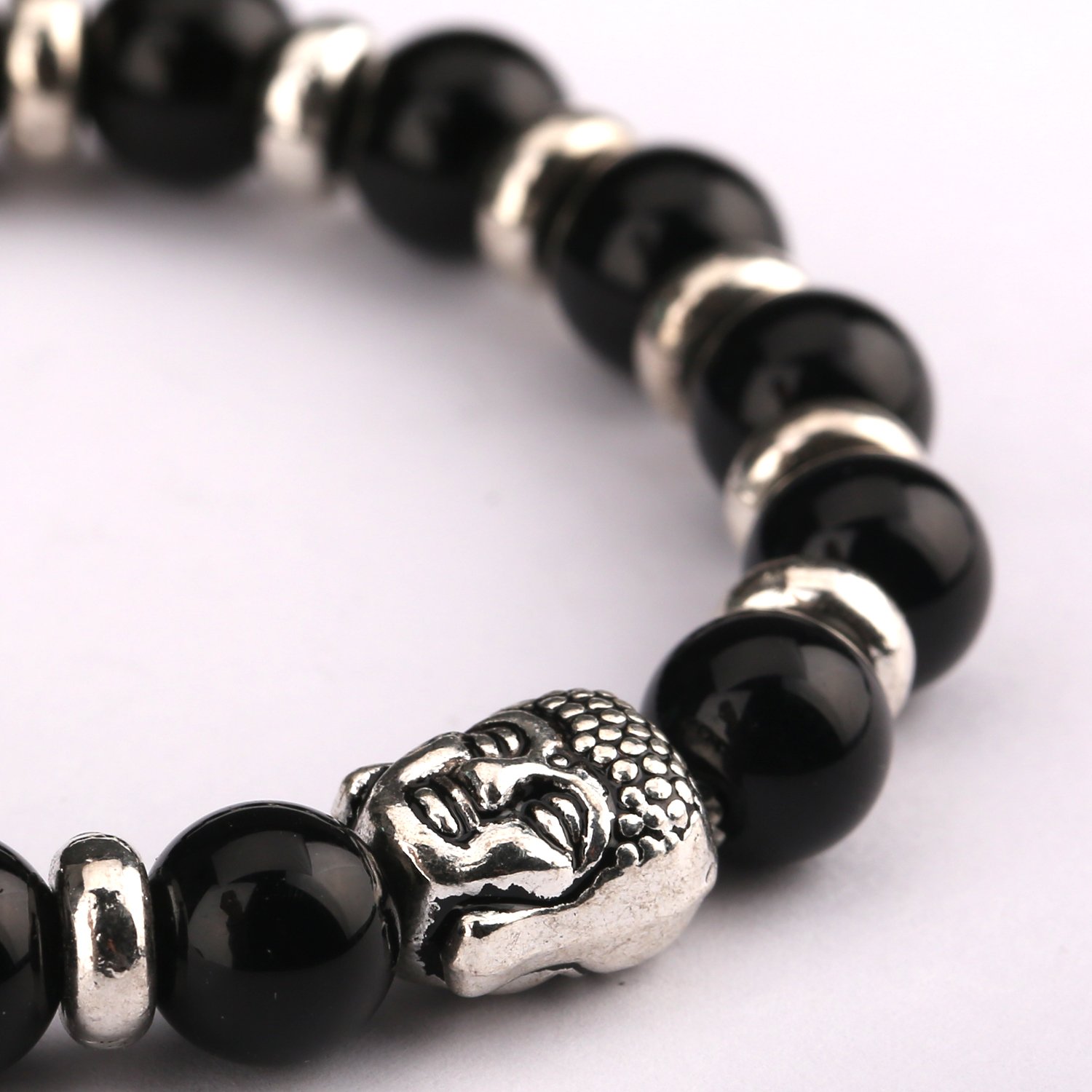 Bead Bracelets,UHIBROS Unisex Natural Tiger Eyes, Black Matte, Weathering Agate Beads Stretch Bracelets With Leopard Head Gold,Silver