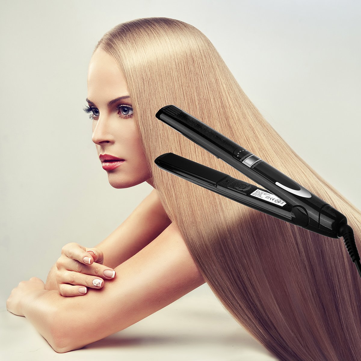 Professional Hair Straightener IYUT Ceramic Flat Iron For All Hair Styling With Auto Shut Off LED Digital Display,1.4 inch Plate