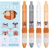 MOZXIRZ 4 Pcs Cute Gel Pens Retractable Pens Cartoon Dog Pen 0.5mm Black Ink Smooth Writing Pen for Women Office School Supplies (Dog)