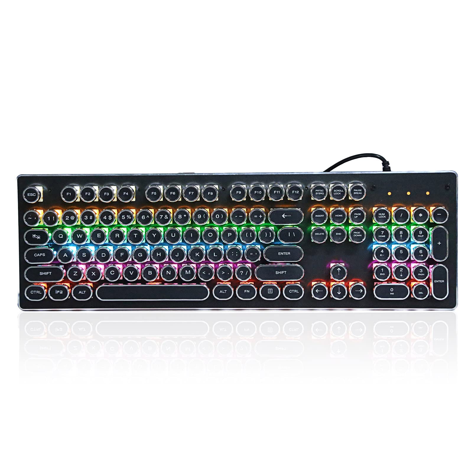 Zunate USB Gaming Keyboard, 104-keys Wired Waterproof Mechanical Keyboard with Color Backlit, Punk Retro Typewriter Keyboard for Desktop Laptop, Plug and Play(black)