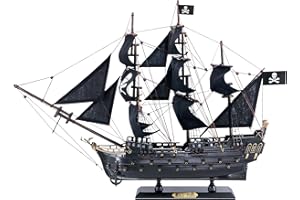 NAUTIMALL 22" Wooden Black Pearl Pirate Ship Model Knock Down mast and Sails Handpainted Nautical Sailboat Decor Collectors Edition Caribbean Pirate Cottage Decor for Home