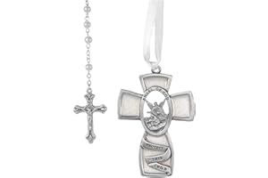 KEEGANSCATHOLICTREASURES WHITE GUARDIAN ANGEL CRIB MEDAL & ROSARY SET BABY INFANT GIRLS BOYS CHILDRENS CHRISTENING BAPTISM