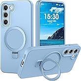 PuyaTeya Liquid Silicone Case for Samsung Galaxy S23 Plus with Magnetic Stand, Mil-Grade Drop Shockproof, Full Camera Protection Anti-Scratch Microfiber Lining Silicone Phone case, Light Blue
