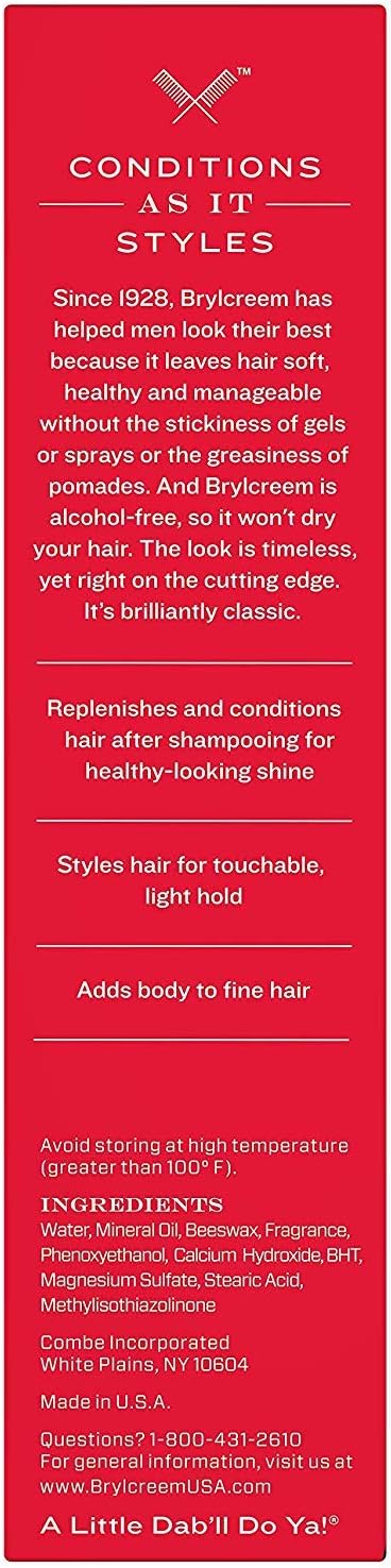 Brylcreem 3 in 1 Shining, Styling, and Conditioning Hair Cream for Men, Alcohol-Free, 5.5 Ounce : Beauty Products : Beauty